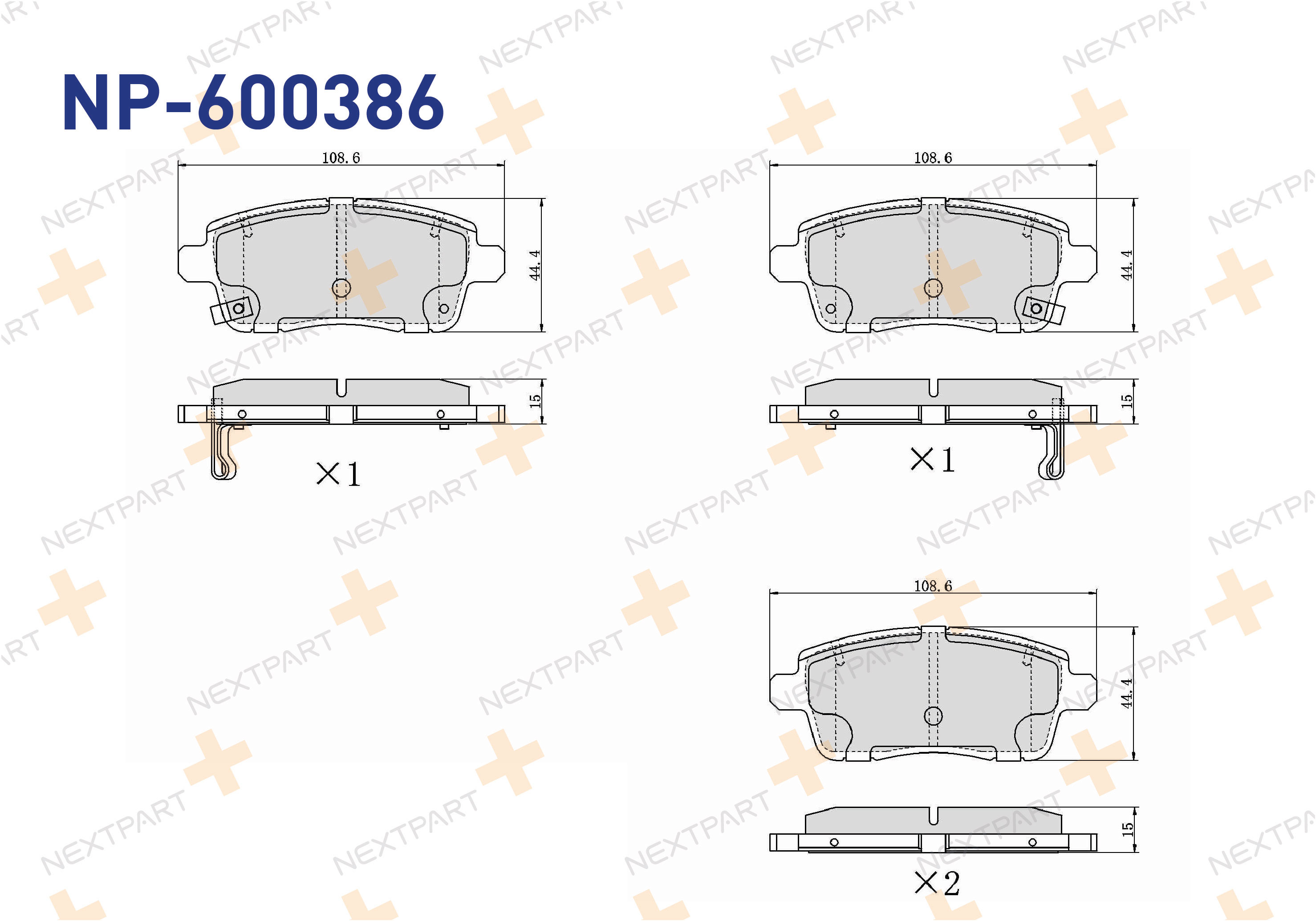 FREN BALATASI ARKA TIGGO 7 PRO (2022>) 108,6X44,4X15MM - OEM: T1C3502080 | Alt: T1C3502080