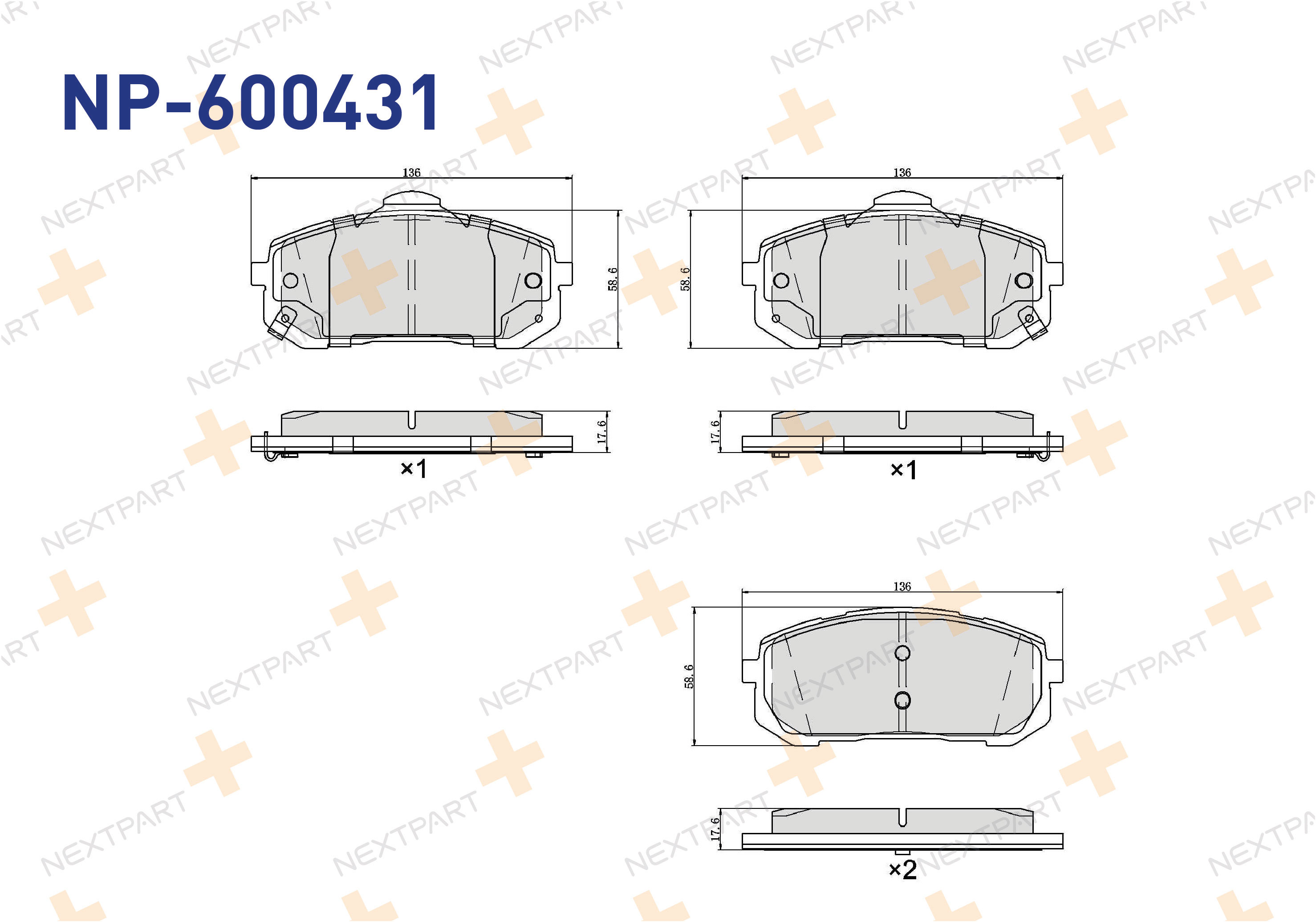 FREN BALATASI ON ELANTRA (2021>) NIRO 2 (2022>) 136 UZUNLUK - 58,7 YUKSEKLIK - OEM: 58101-AAA00 | Alt: 58101-AAA00
