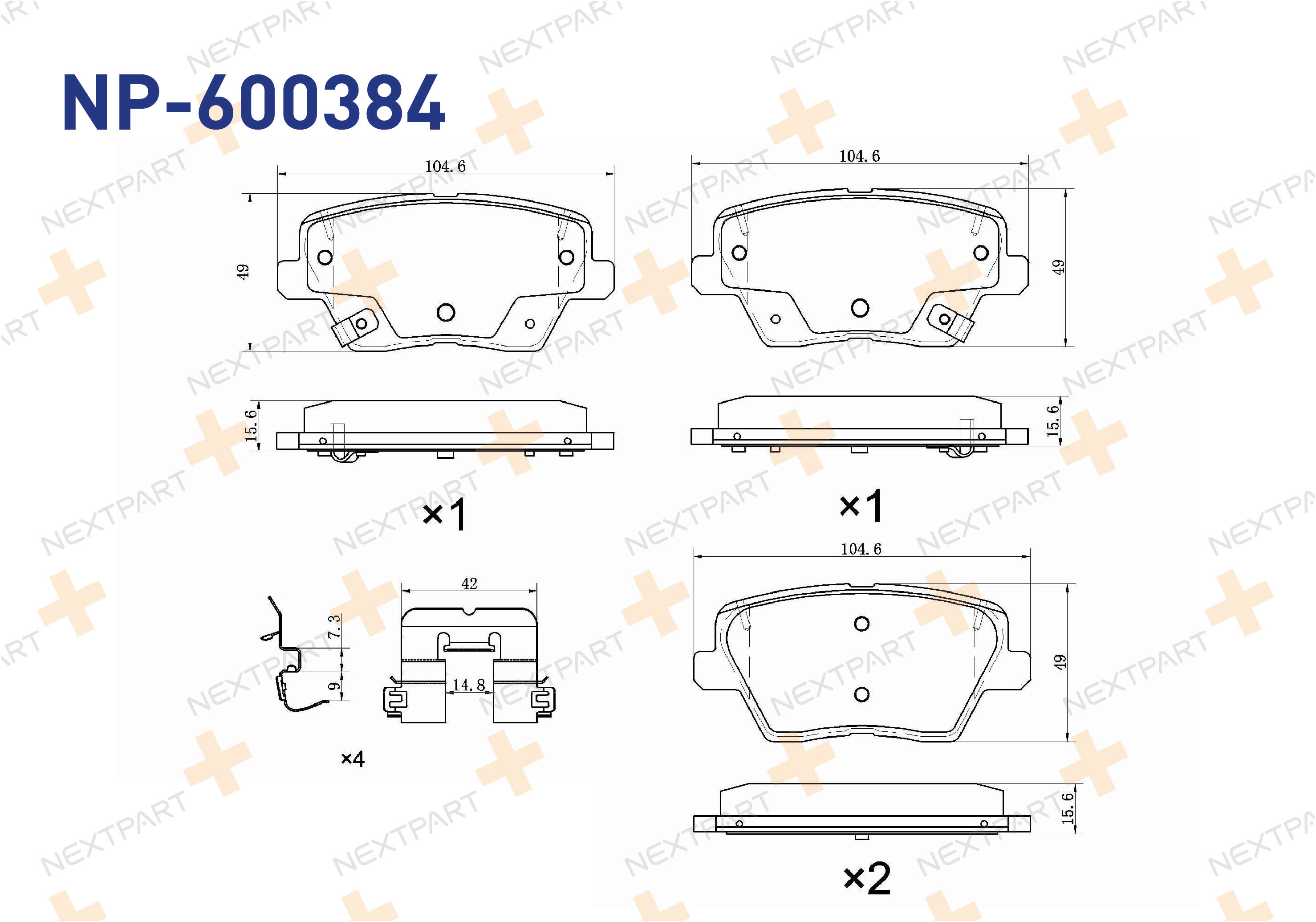 FREN BALATASI ARKA I30 (2016>) CEED (2015>) X CEED (2019>) ELEKTRONIK PARK FREN (USTTEN YAY DELIKLI) UZUNLUK 104,7MM - OEM: 58302-G4A30 | Alt: 58302-G4A30