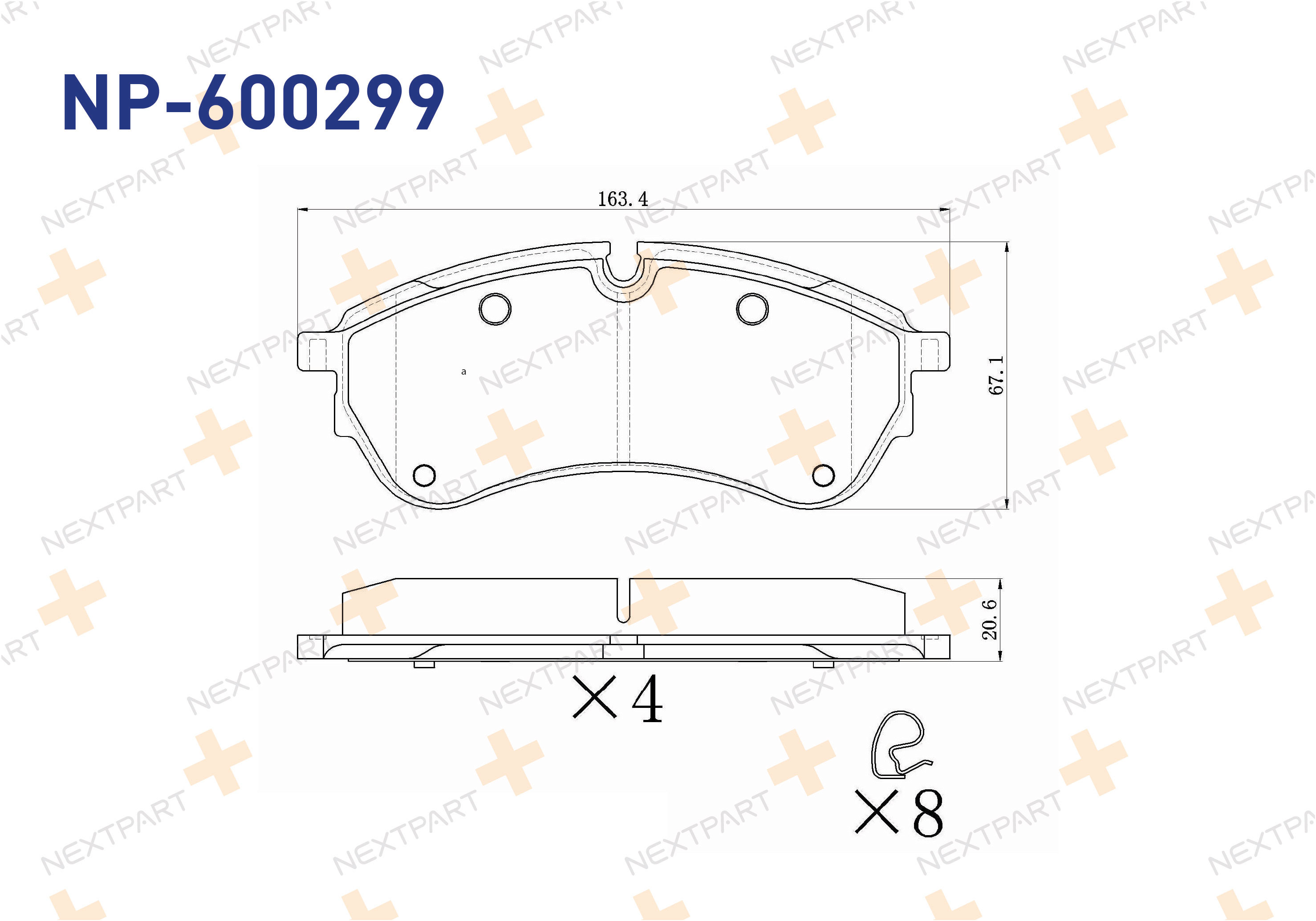 FREN BALATASI ON CRAFTER (2016>) TGE (2016>) (TEK TEKER) --- FREN BALATASI ARKA CRAFTER (2016>) (CIFT TEKER) 163,7X67,1 MM - OEM: 2N0 698 151 2N0698151 | Alt: 05P2066K 8DB 355 032-921