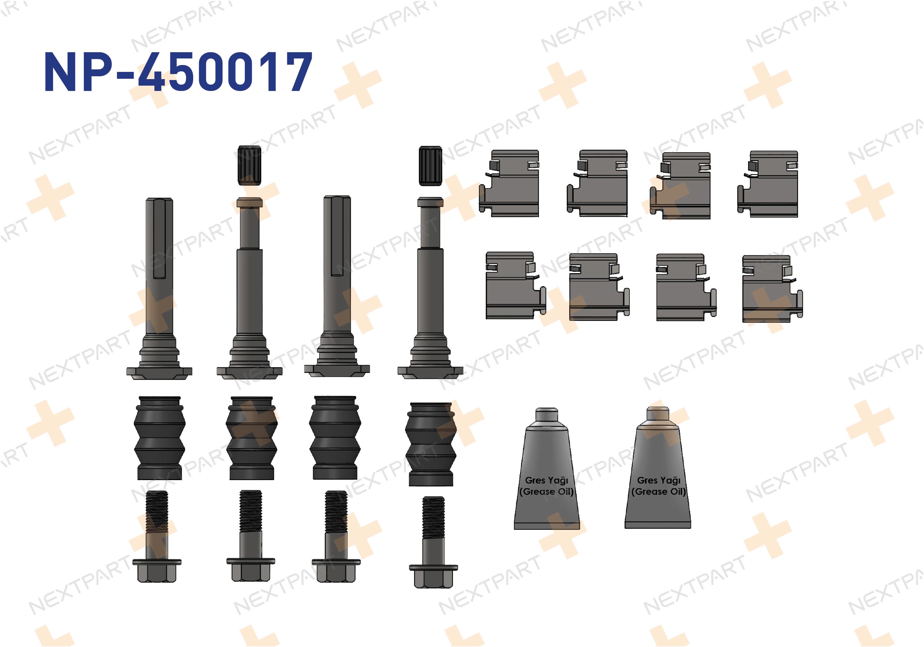 FREN KALIPER TAMIR TAKIMI 2 TEKER FULL SET CIVATALI SACLI ON TRANSIT V347 2006- TRANSIT - OEM: 8200386451 4413749 | Alt: 4413749 4414116